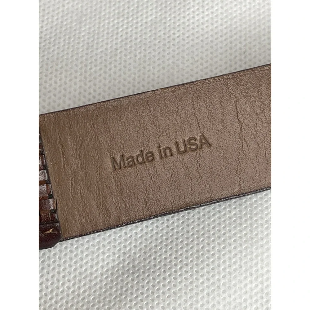 Allen Edmonds Woven Teju Lizard Belt Size 36 Brown Leather Brass Handcrafted USA